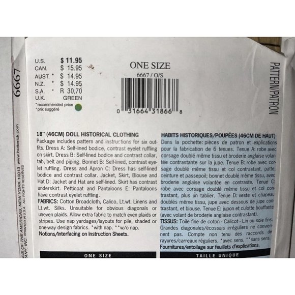 Butterick Two Vintage 18" Doll Sewing Patterns #5110 & Pattern #6667 both Uncut - Picture 9 of 12